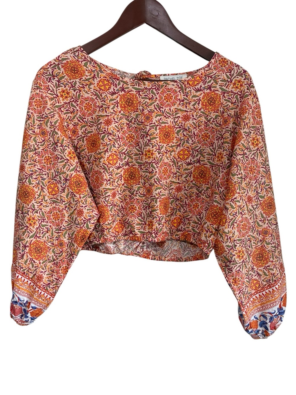 Rachel Zoe Women's Linen Blend Floral Print Long Sleeve Crop Top Size Small